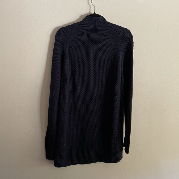 Ann Taylor Loft Women L Navy Blue Mock Neck Long Sleeve Pullover Tunic Sweater - Picture 11 of 11